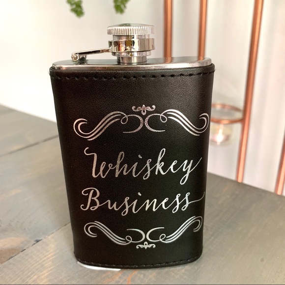 Small Whiskey Business Black Faux Leather Flask - Picture 2 of 6